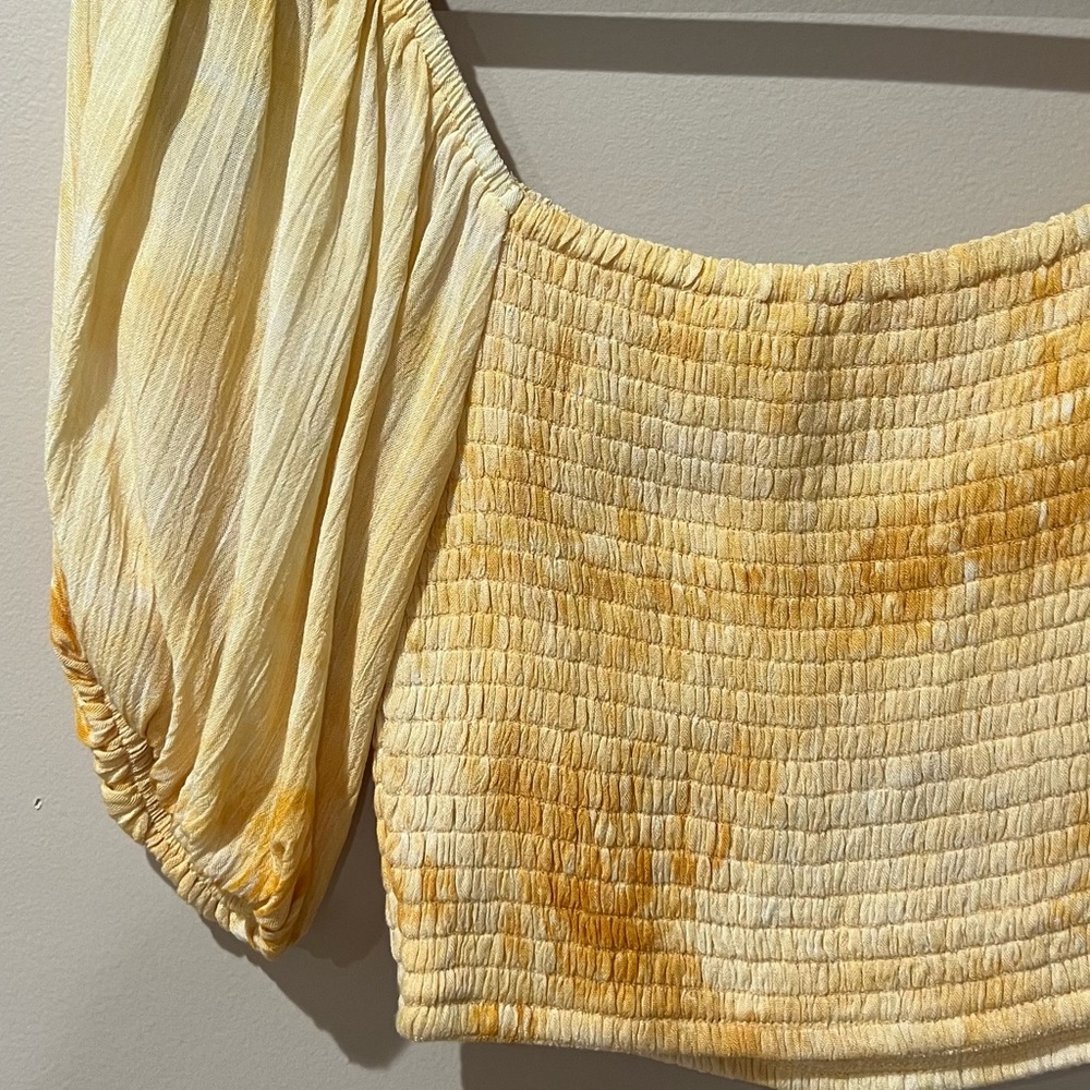 Yellow Tie Dye Smocked Top